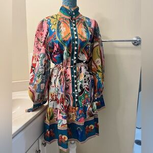 Boutique dress. Linen blend. Colorful. Pattern.